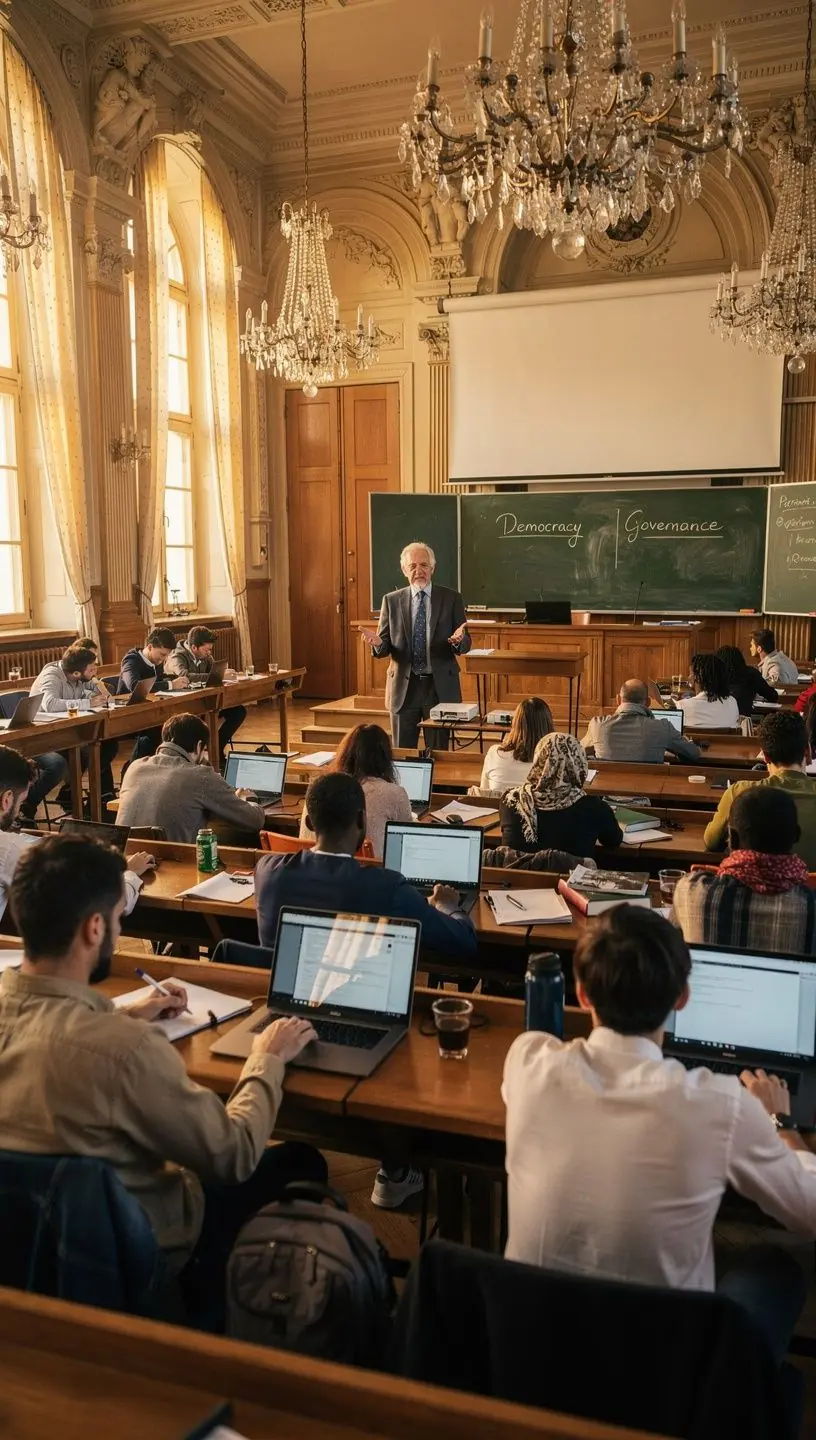 Studierende, die an einer Diskussion über internationale Beziehungen teilnehmen.