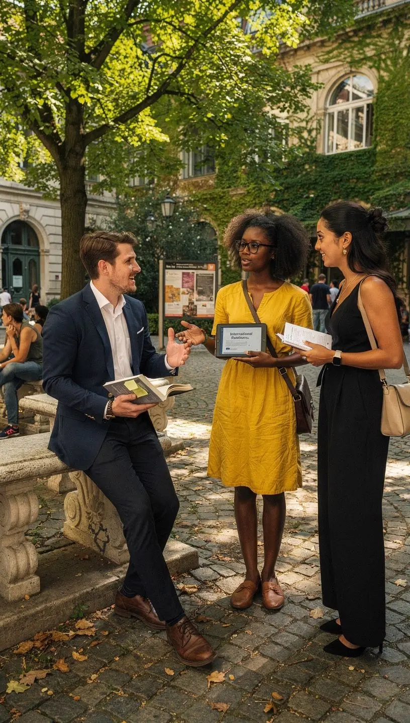 Studierende diskutieren lebhaft in einem Seminarraum über internationale Beziehungen und politische Theorien.